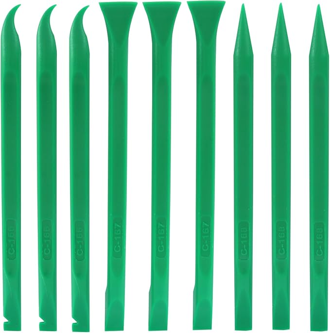 Plastic Scraper Tool 9 Pieces Non-Scratch Cleaning Kit for Tight Spaces, Remove Stickers Labels Oil Stains Food Dirt(Green)