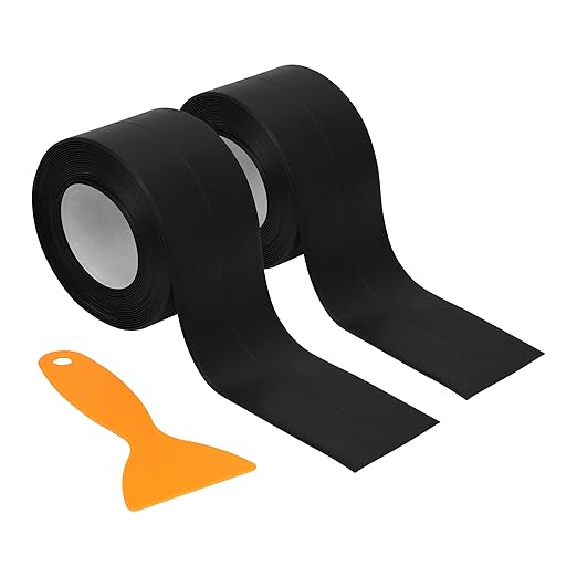 Black Caulk Tape 2 Rolls Self Adhesive Waterproof Countertop Caulking Sealant Tape, Bathroom Caulk Strip for Countertop, Toilet, Bath Tub, Sink, Shower, Backsplash (Black,1.5" x10.5Ft)