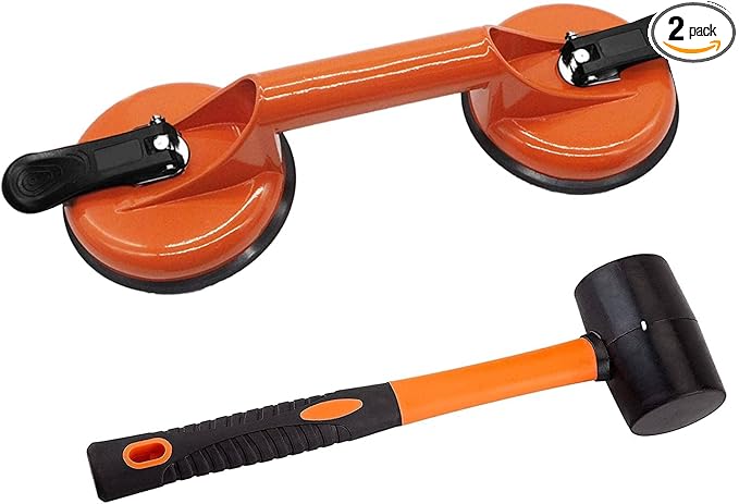 Floor Gap Fixer Tool for Laminate Floor Gap Repair Include Suction Cup and Mallet (Can't use on scraped surface floor)-Orange Kit