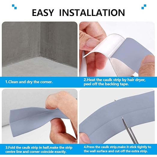 Bath & Kitchen Caulk Tape Sealant Strip,PVC Self Adhesive Tub and Wall Sealing Tape Caulk Sealer,Caulk Strip,sealant Tape,Shower Tile Sealer Adhesive sealant （Silver）