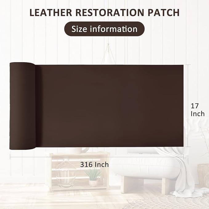 AOOTOOLINK Leather Repair Patch 17X316 Inch Self Adhesive Leather Repair, Large Leather Repair Tape for Couches, Furniture, Car Seats, Cabinets, Sofa, Handbags (Coffee, 17X316 Inch)