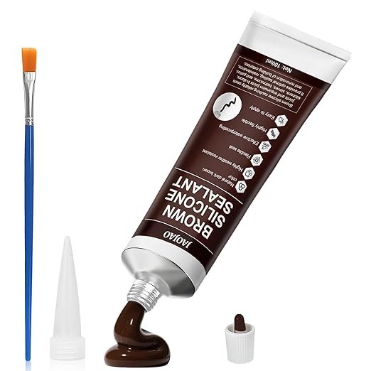 Brown Silicone Caulk, Brown Caulk Water-Resistant Adhesive Perfect Seal for Interior and Exterior Use Reliable and Effective Long-Lasting Protection for Doors Windows Siding Roofing,100g