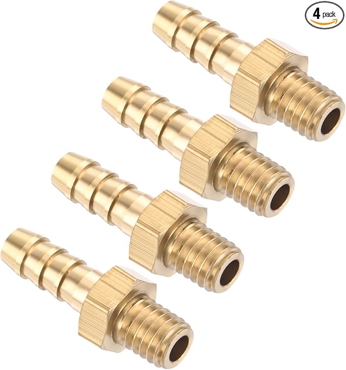 Pack of 4 Brass Hose Barb Fittings Adapter Connector 4mm Hose Barb to M5x0.8 Male Fittings for Home Machines, Massage Bathtubs, and Irrigation Systems