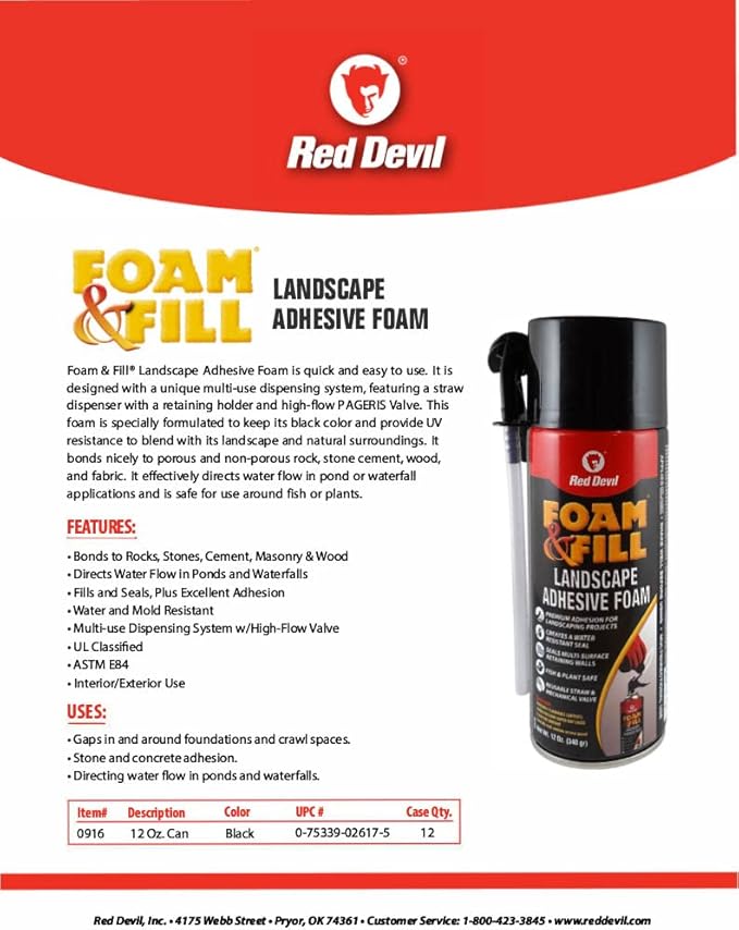 Red Devil 0916 Spray Foam & Fill Landscape Adhesive Foam, 12 oz. , Black