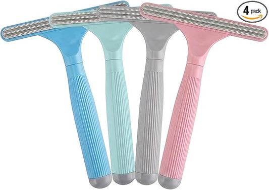 4-Pack Pet Hair Remover for Couch & Car, Double-Sided Silicone Lint Scraper Set, Color-Coded Reusable Fur Remover Tool for Furniture, Carpet, Bed, Car Seats & Mats (4 Colors)