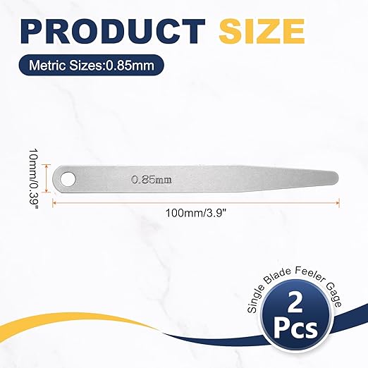 HARFINGTON 2pcs Metric Thickness Feeler Gauge 0.85mm Single Blade Oval Feeler Gauge 304 Stainless Steel Gap Measuring Tool for Repair Valve Guitar Spark Plug