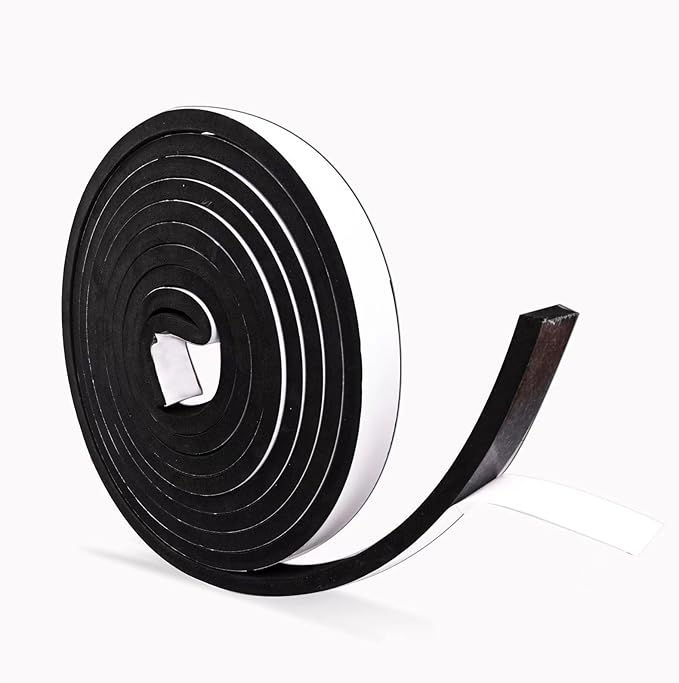 Black Foam Insulation Tape with Self-Adhesive Backing,Closed Cell Foam Weatherstripping 1/2 inch Wide x 3/8 inch Thick,Soundproofing Door Weather Seal Strip for Door and AC Window Seal,High Denisty