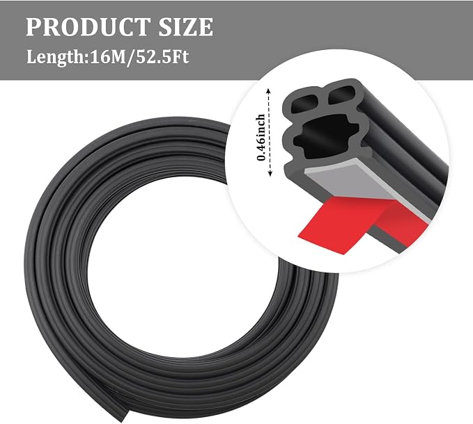 52.5Ft Car Door Seal,Thickened Rubber Automotive Weather Stripping for Hoods,Trunks,Windows,Universal Soundproof Car Weather Stripping Car Accessories for Most Car,Truck,SUV (52.5Ft)
