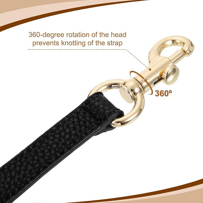 uxcell 14.17 Inch PU Leather Short Bag Strap with Clasp, Purse Handles Handbags Replacement Straps for Clutch Bag Underarm Bags, Black, Gold Buckle