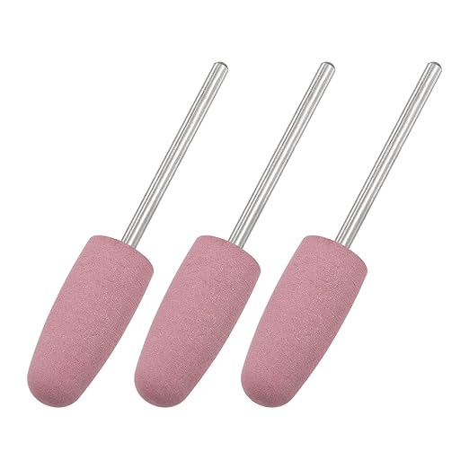 uxcell 3pcs 180 Grits Abrasive Mounted Stone 2.35mm Shank 2/5"(10mm) Dia Conical Heads Stone Grinding and Polishing Wheels for Nail Polishing