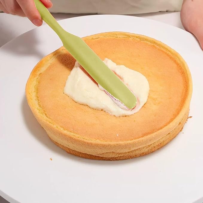 Hitefu 3 Pcs Silicone Jar Spatulas, Non-Stick Scraper Tools for Baking Cake & Spraying Butter Cream (Yellow, Pink & Green)