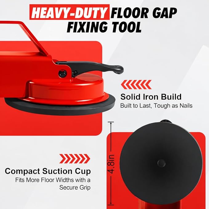 Floor Gap Fixer Tool with Rubber Mallet, Iron Body & Strong Suction Cup, Includes 5 Sticky Pads for Laminate, Vinyl, Wood & Tile Flooring Installation and Repair