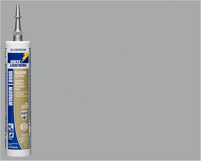 White Lightning W31104510 Silicone Ultra Window and Door Sealant, Aluminum, 10 fl. oz.