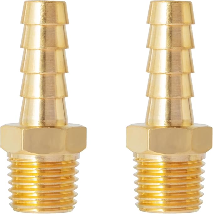 SUNGATOR Hose Barb Fittings 5/16 Inch Barb × 1/4 Inch NPT, Brass Air Hose Fittings, 5/16" to 1/4" NPT Male Air Line Repair Connector Kit, Brass Male Thread Pipe Adapter (2 Pack)