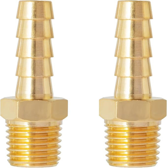 SUNGATOR Hose Barb Fittings 5/16 Inch Barb × 1/4 Inch NPT, Brass Air Hose Fittings, 5/16" to 1/4" NPT Male Air Line Repair Connector Kit, Brass Male Thread Pipe Adapter (2 Pack)