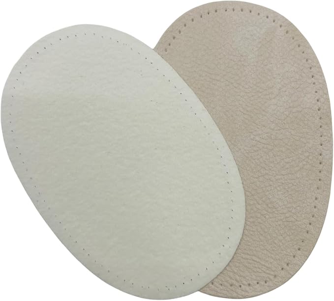 BeeSpring 2 Pieces Pu Leather Patch Sew on Patches Repir Elbow Knee for Clothes Clothing Accessories - Rice White
