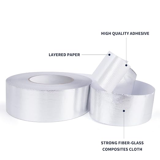 TAPEBEAR Heat Shield Tape Aluminized Fiberglass Cool Tape 1inch x 65Yards, Self-Adhesive Reflective Thermal Barrier Tape Heat Resistant for Air Dryer Vent, HVAC, Heating Unit, Auto, Pipe, 196Ft