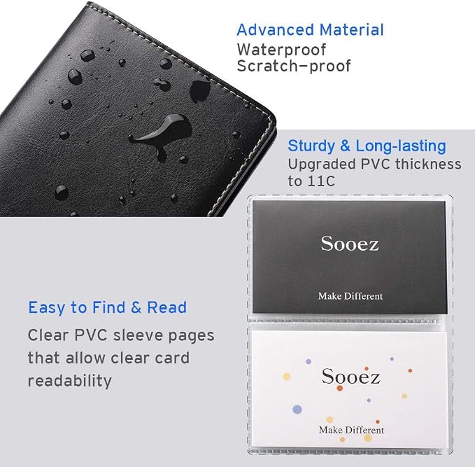 Sooez Leather Professional Business Card Book Holder Organizer, 240 Capacity Credit Card Booklet, PU Name Cards Holder Storage File for Men Women, 7.7"x 4.5" x 0.7", Purple