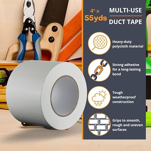 GTSE Wide Duct Tape, White, 4 Inches x 55 Yards (164 ft), Heavy Duty, Waterproof Repair Tape for Indoor or Outdoor Use, 96 Rolls