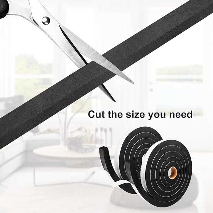 2 Rolls Foam Tape Weather Stripping Door Seal, 1'' W x 3/4'' T High Density Seal Strip Weather Stripping, Adhesive Weather Strip Total 16.5 Feet Long