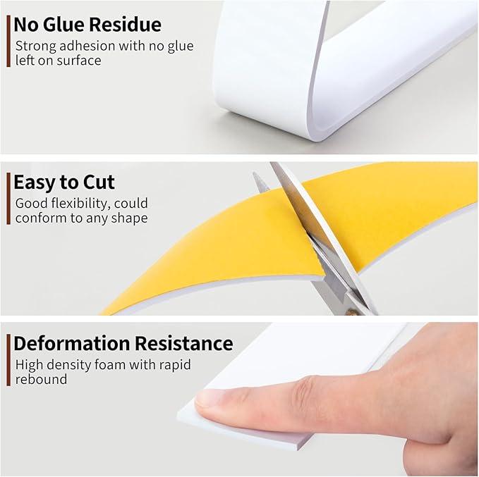 Yotache White Foam Rubber Seal Strip Tape 2" x1/8", Adhesive Closed Cell Foam Weather Stripping Tape, Total 16 Feet Long