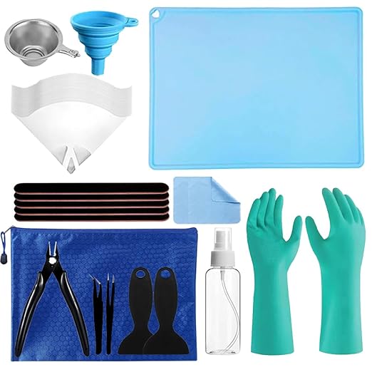 30 Piece Resin Cleaning Kit Includes 3D Model Polishing Tools, Funnel, Gloves, Silicone Mat, Multi-Function Water Bottle, Scrapers, Cleaning Cloths and Tweezers for Post-Processing and Maintenance