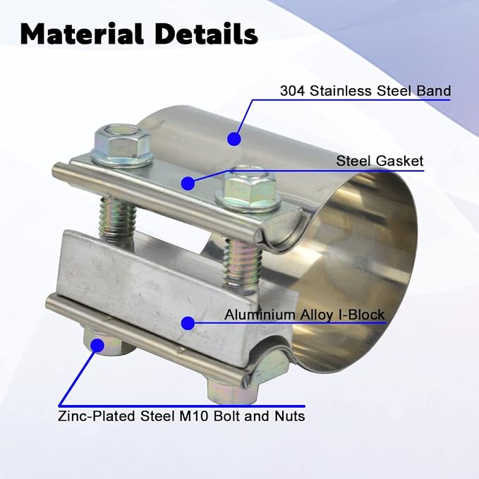 ID 2.25 Inch Exhaust Clamp, Stainless Steel 2-1/4" Lap Joint Band Clamp Sleeve Coupler Fit For OD 2.25" Pipes