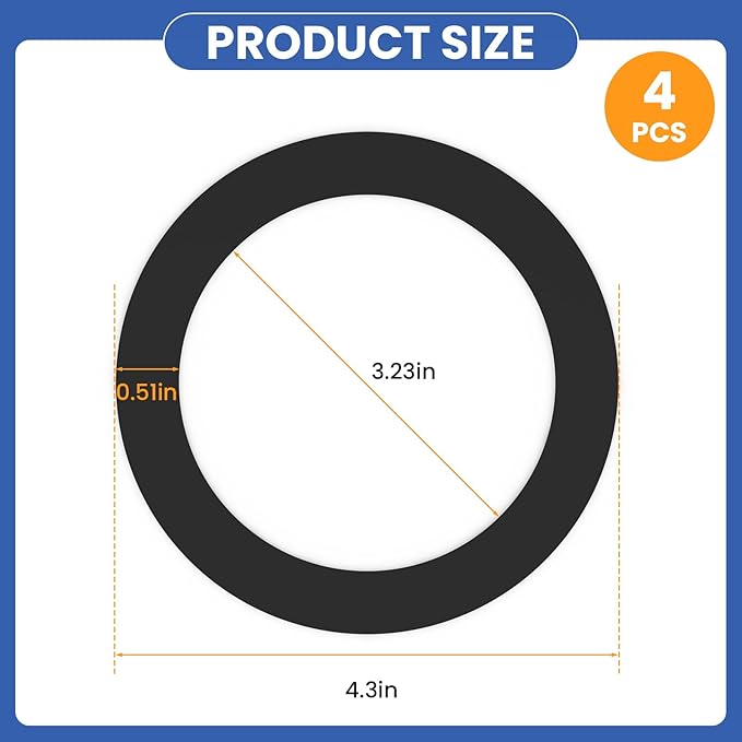 4 Pcs Kitchen Sink Drain Garbage Disposal Gasket, Putty-Free Rubber Seal Accessory for Kitchen Sink's Drain Flange (Black)