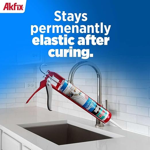 Akfix 100E RTV Translucent Silicone Caulk (2x10.1 fl.oz.)- 100% Waterproof Silicone Sealant for Kitchen and Bathroom, Shower, Bathtub, Toilet, Sink, Window & Door, No Discoloring | Translucent, 2 Pack