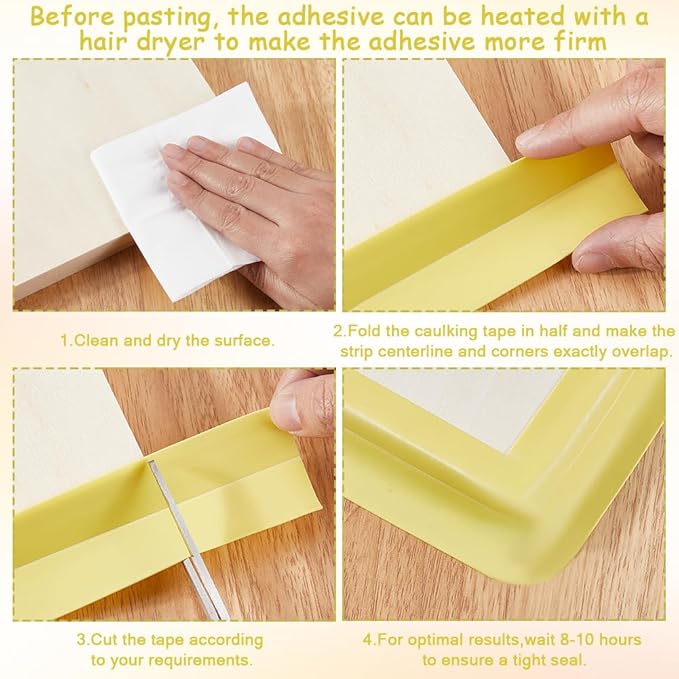 CRASPIRE 10.5 Feet Decorative Sealing Tape Yellow Sealant Tape PVC Waterproof Stain Proof Self Adhesive Bathroom Toilet Surround Corner Protector Caulking Strips for Kitchen Bath Floor Sink Caulk