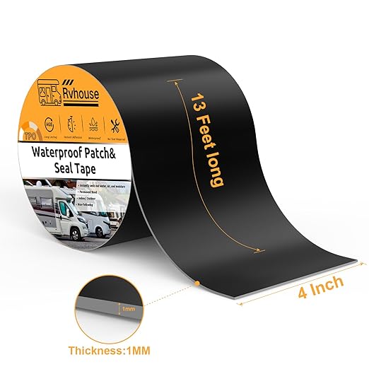 Waterproof Patch and Seal Tape, 4" x 13 ft, UV Protective Extra Thick Sealant Tape for RV Roof Leak Repair, Permanent Bond for Cracks, Tears, Holes – Weatherproof for Camper Trailer Boat Tent
