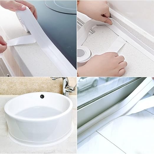 2PCS Caulk Tape Sealant Strip, PVC Self Adhesive Tub and Wall Sealing Tape Caulk Sealer for Bathroom Caulking Tape Shower Caulk (0.86" x 10.5Ft)