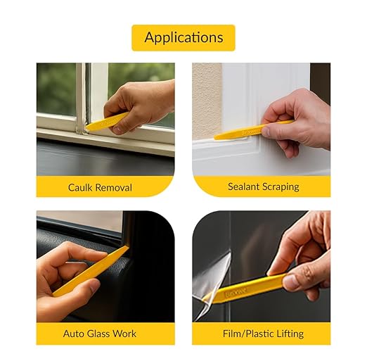 Chisel End Stick Tool, Plastic Construction, Yellow Finish, 7-7/8" Length, 5/8" Width, Non-Scratch Tool for Caulking, Sealant, Window Channels, Gaskets, Glazing, and Painting Applications - pack of 10