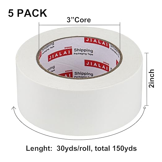 JIALAI HOME 5-Pack White Duct Tape, 2 inches x 30 Yards, 8.27 mil Thickness, Heavy Duty, Strong, Flexible, No Residue, All-Weather and Tear by Hand - for Patch, Protect and Temporary Repairs