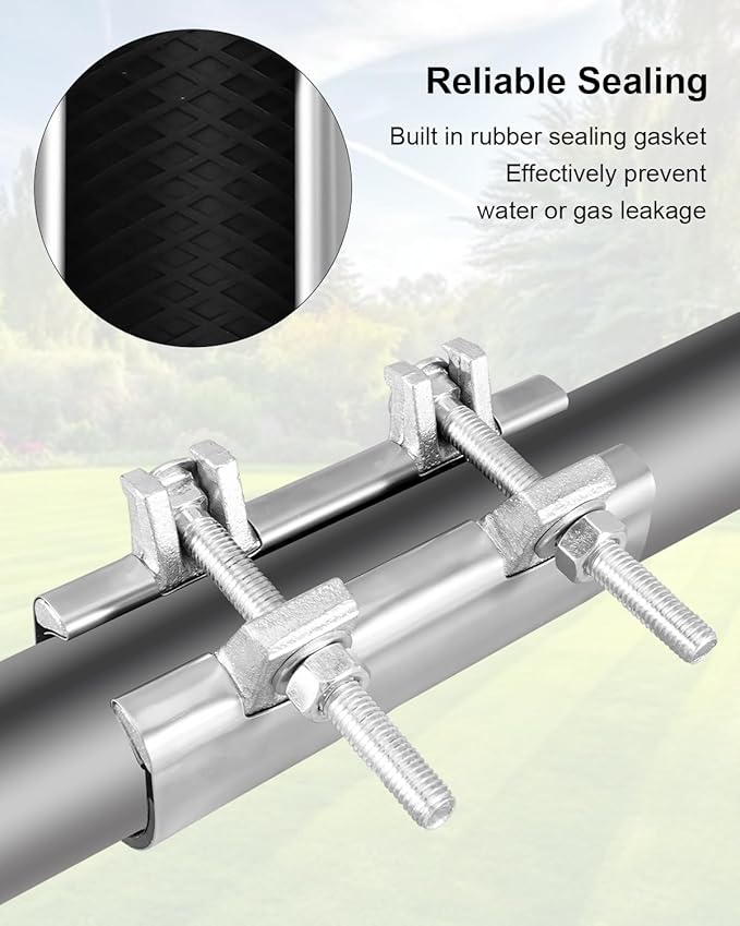 2” X 6” Pipe Repair Clamp for Repairing Leaks in Water Pipes or Copper Pipes, Double Bolt Clamp, Stainless Steel, Fits 2"Galvanized Pipe
