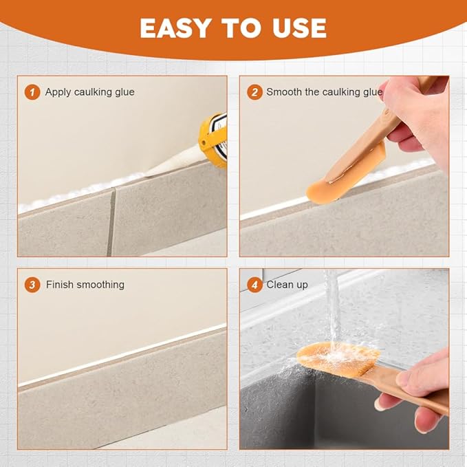 8pcs Rubber Caulking Tool, 4 Sizes Set Rubber Spatula Spreader Silicone Caulk Finishing Set Tool Grout Sealer Applicator Smoothing Tool Applicator for Tiles Brick Kitchen Bathroom