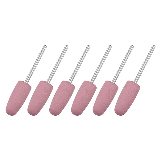 uxcell 6pcs 180 Grits Abrasive Mounted Stone 2.35mm Shank 2/5"(10mm) Dia Conical Heads Stone Grinding and Polishing Wheels for Nail Polishing