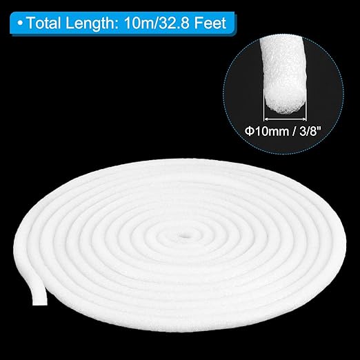 PATIKIL 3/8 Inch x 32.8 Feet Backer Rod for Gaps and Joints, Foam Rope Caulk Crack Joint Filler Roll Seal Weather Strip for Home Construction Car, White