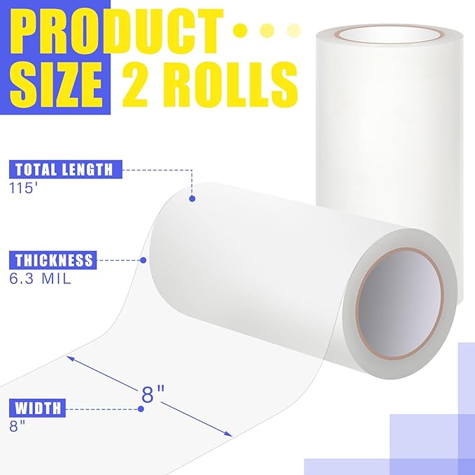 2 Rolls 8'' x 115' Greenhouse Repair Tape 6.3 mil Thickness Heavy Duty Greenhouse Tape Clear UV Resistant Waterproof for Repairing Plastic Sheeting Polyethylene Film for Seaming Splicing
