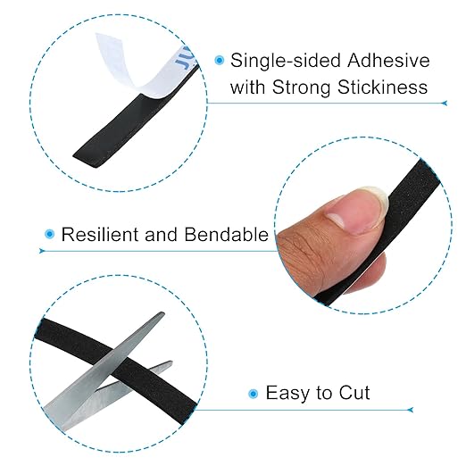 PATIKIL 3/8" W x 5/64" T x 16.4Ft EVA Single Sided Foam Tape, 2Pcs Multipurpose Sealing Strip, Waterproof Weather Stripping With Adhesive for Door, Black