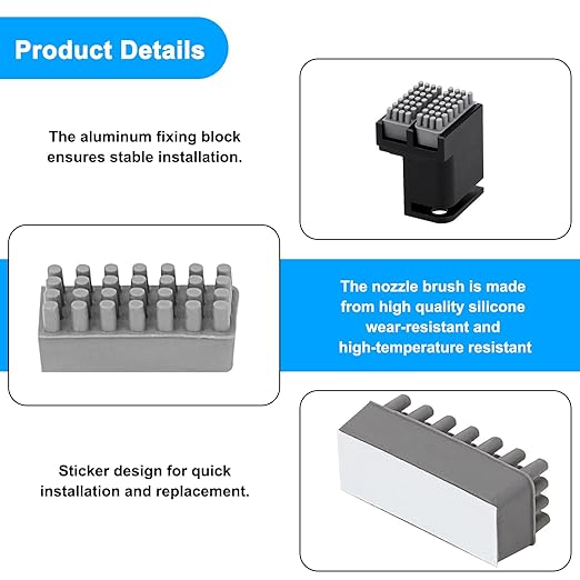 Brush PX with 4 Extra Silicone Brush, Nozzle Wiper for Bambu-Lab P1P/P1S/X1/X1C/X1E 3D Printers, Heatbed Mounted Silicone Brush Wiper, Nozzle Cleaning Tool Kit