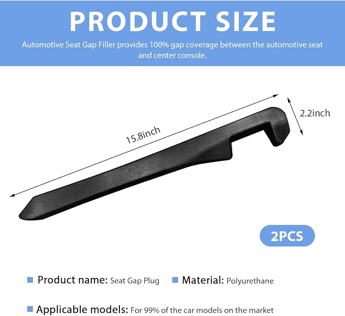 2 PCS Car Seat Gap Filler, PU Leather Car Seat Side Gap Filler to Fill The Gap Between Seat and Console, Universal Car Seat Gap Filler to Prevent Item from Falling for Most Vehicles (Black)