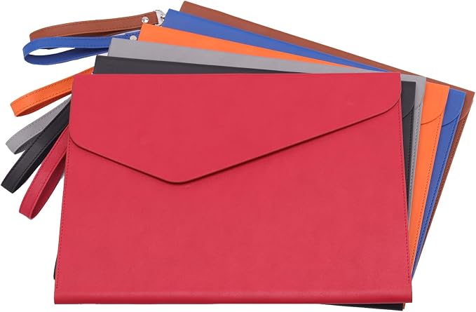 PU A4 Leather File Folder Document Holder Folder Stylish Portfolio Envelope Case with Strap and Invisible Magnetic Closure (Blue)