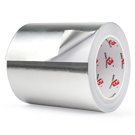 BOMEI PACK Aluminum Foil Tape,Heavy Duty Metal Foil Tape,High Temperature Silver Duct Tape,Perfect for Sealing & Patching,HVAC,Air Ducts,Insulation and Metal Repair (5 Inch)