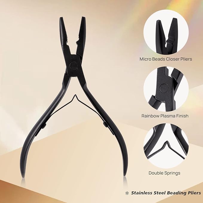 NEWISHTOOL Hair Extension Tool Kit - Silicone Micro Beads, Stainless Steel Beads Plier, Metal Bead Threader and Needle Pulling Hook for Beading Hair Extensions, Girls Cosplay Party Hair Styling Tool