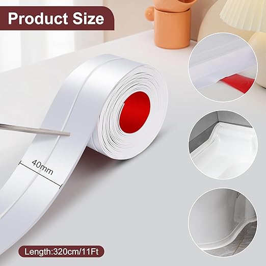 Caulk Tape, 3 Roll White Self Adhesive Caulk Strip Waterproof, Caulking Sealant Tape for Kitchen, Countertop, Bathroom, Sink, Shower, Bathtub, Toilet Edge Protector with Sealing Tool