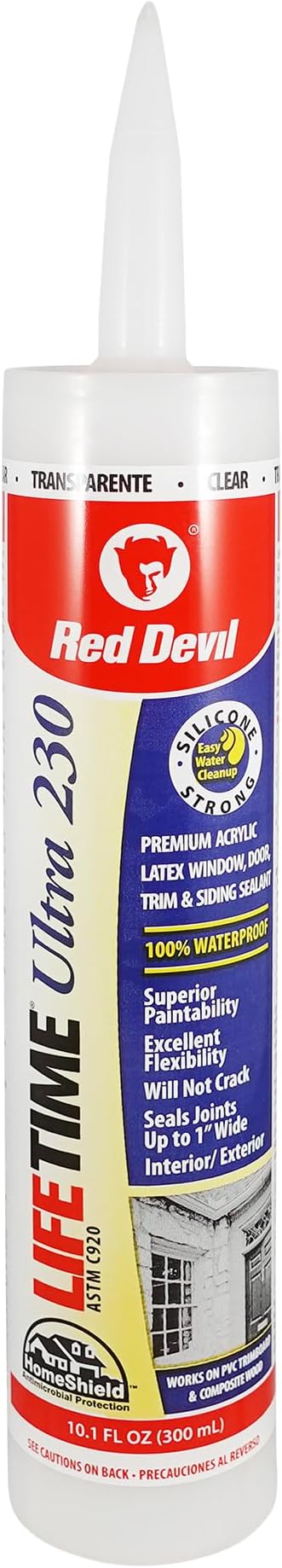 Red Devil 0777 Lifetime Ultra 230 Premium Elastomeric Acrylic Latex Sealant, 10.1 oz, Clear