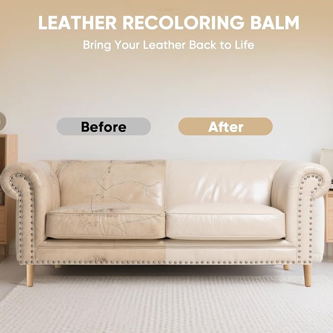 Leather Recoloring Balm, Leather Couch Repair Kit, Leather Restorer for Couches, Leather Scratch Repair, Leather Recoloring Balm for Faded & Scratched Leather Couches (Beige, 12 OZ)