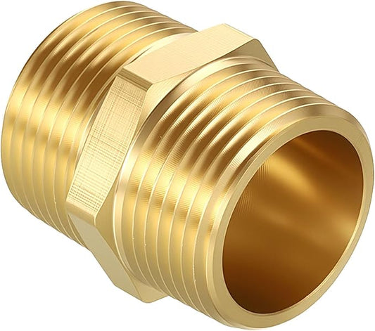 Pack of 1, 1" Male NPT to 1" Male NPT Solid Brass Hex Nipple Hose Connectors, Male Pipe Adapter for Pipe Leak Repair, Bathroom Remodeling, Tool Extensions, Compression