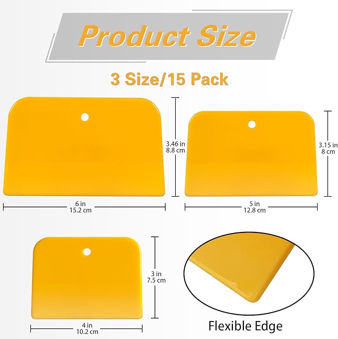 Body Filler Spreaders (Pack of 15) - 4, 5, 6 Inch Reusable Auto Body Plastic Filler Spreader Tool for Automotive Body Applying Fillers, Putties, Glazes, Caulks - Autobody Paint Repairs